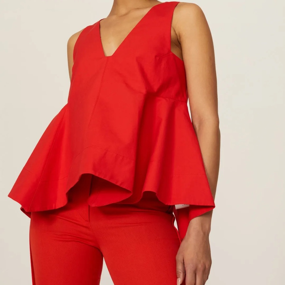 3.1 Phillip Lim Red Structured Asymmetrical A-Line Top Size 6 $550 Retail